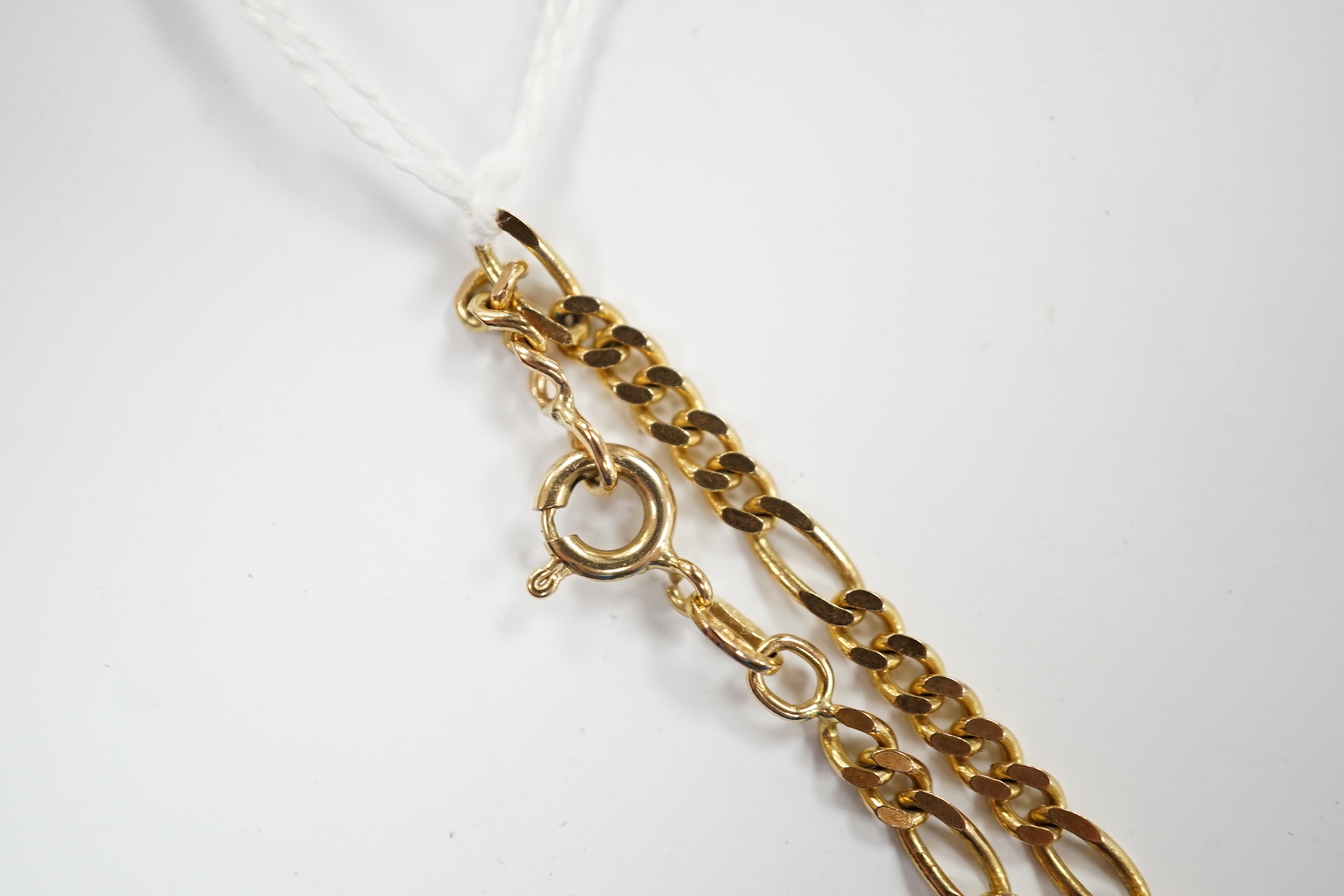 A modern 9ct gold flat curb link chain, 36cm, 7.7 grams.